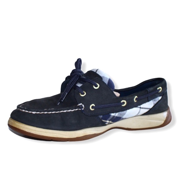 Sperry Topsider Navy Suede Plaid Boat Shoes 9 - Picture 5 of 13